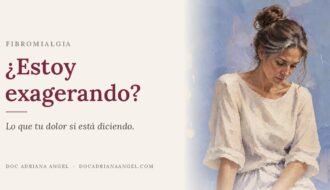 Mujer con fibromialgia sentada, pensativa, con la mirada baja, junto a la pregunta "¿Estoy exagerando?"